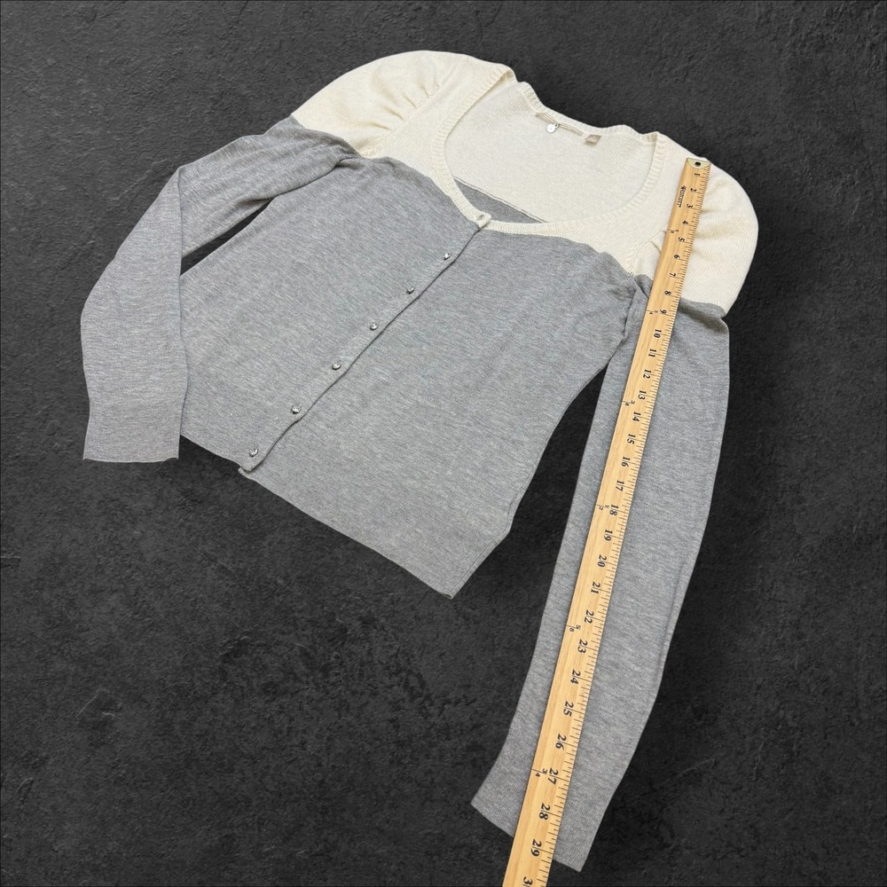 Knitted & Knotted Anthropologie Cardigan Gray Wool Angora Silk Puff Sleeve Sz M - Picture 10 of 10